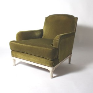 This Louis XVI style bergère, via JanShowers.com, is upholstered in original silk velvet.